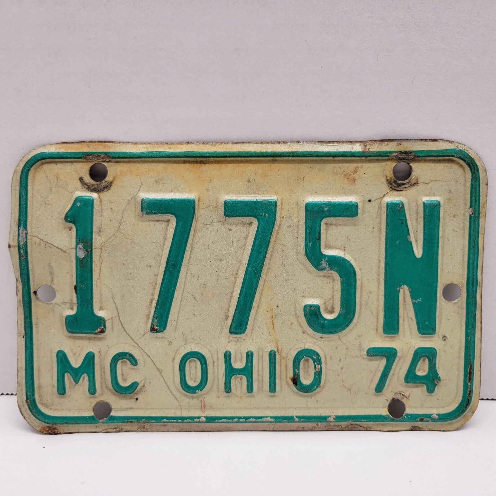 VTG 1974 Ohio Motorcycle License Plate Tag 1775N Revolutionary War Date 1775 