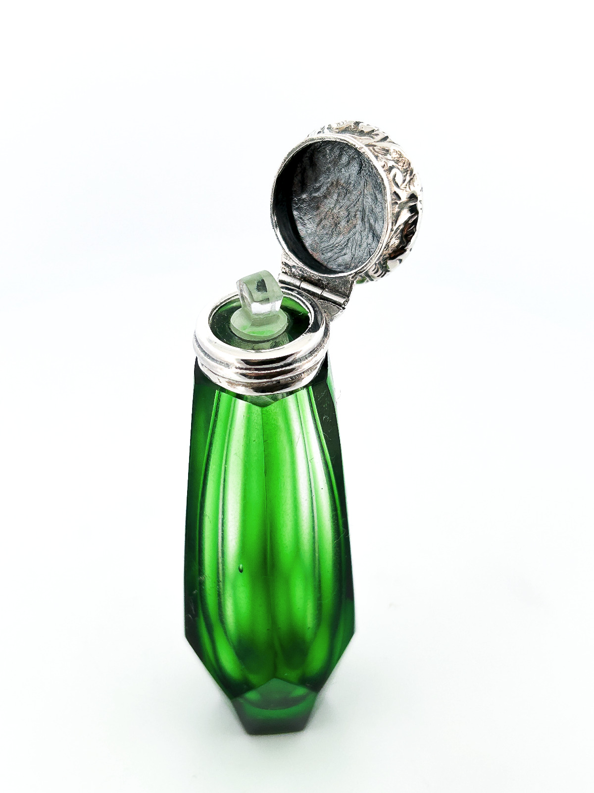 A Faceted Antique Victorian Emerald Green Perfume Bottle