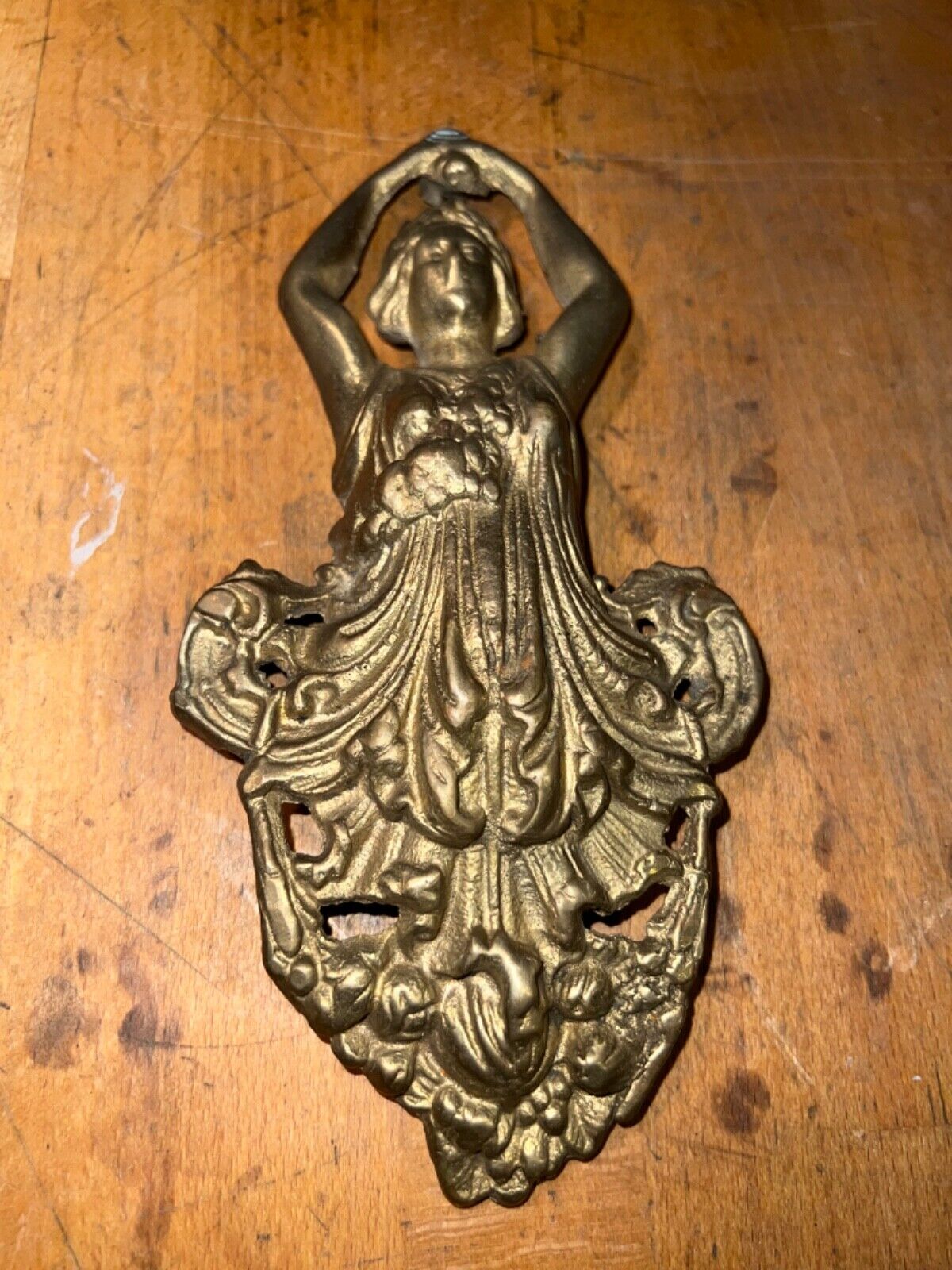 1920s Antique Art Deco Brass French Pan Figural Lady Bust Chandelier Light Arm