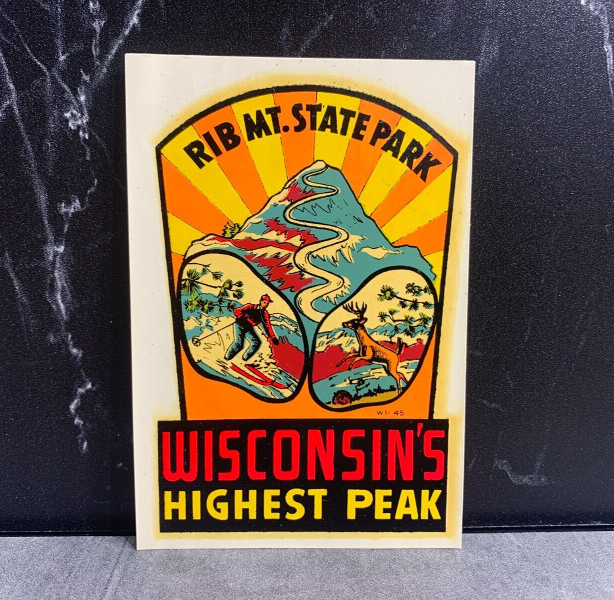 RARE VINTAGE Wisconsin Highest Peak Sticker DECAL + Original Instruction Sleeve