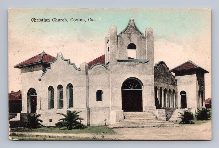 Christian Church COVINA California Antique Hand Colored Los Angeles County 1910s
