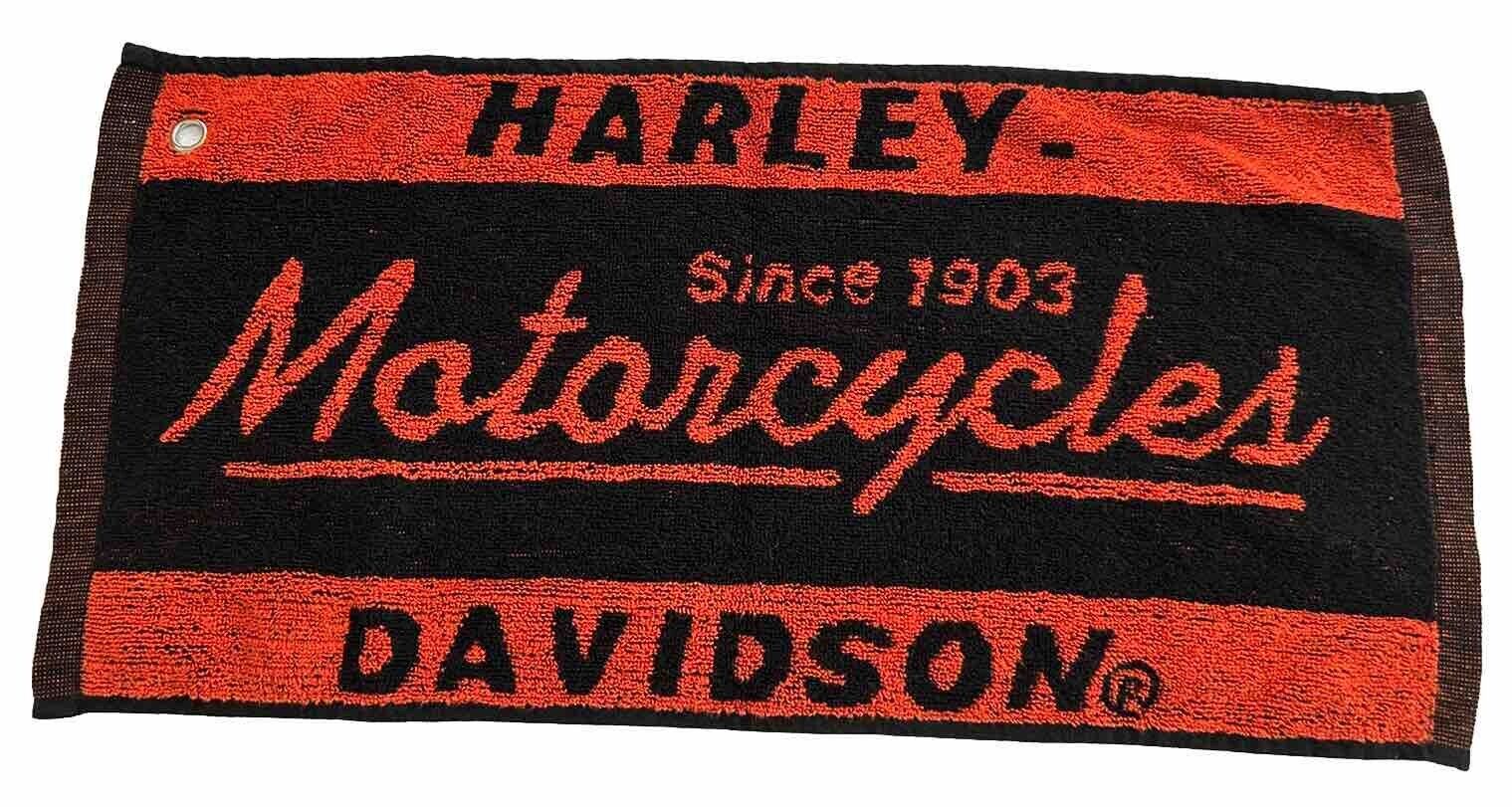 NWOT Harley Davidson Motorcycles Factory Bar Shop Towel Black Orange 10”x21”