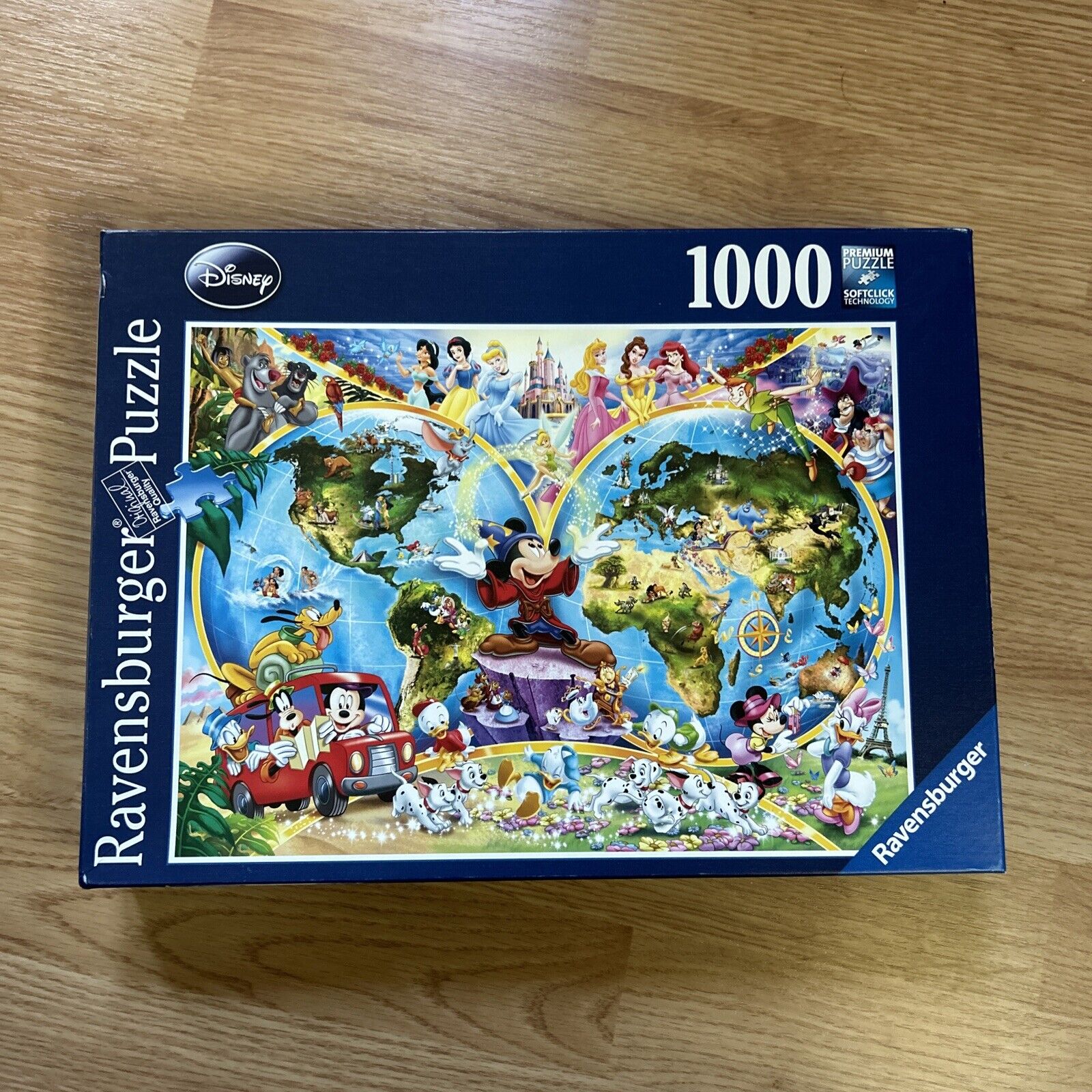 Disney Ravensburger 1000 Piece Jigsaw Puzzle  WORLD MAP Sorcerer Mickey COMPLETE