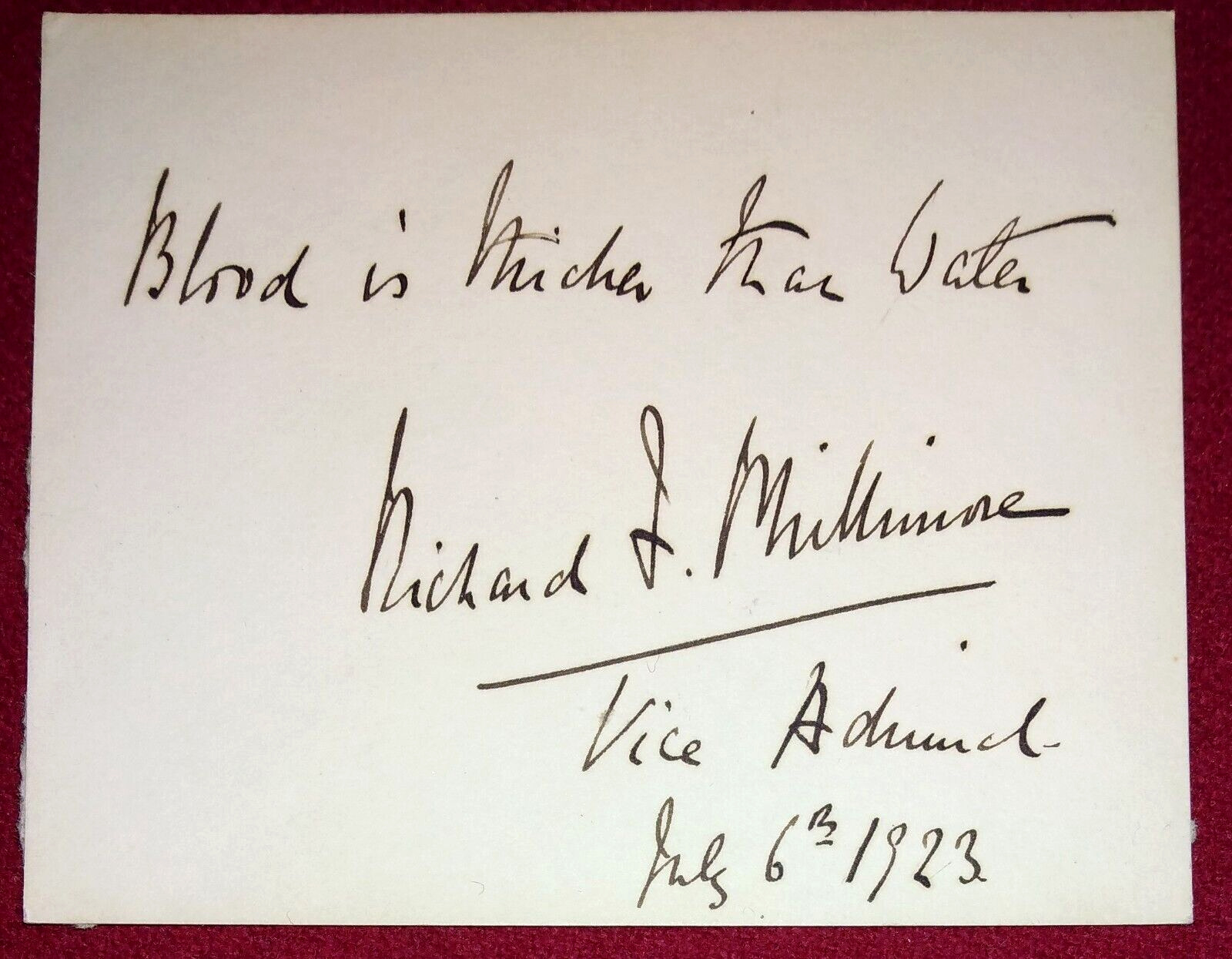 Admiral Sir Richard Fortescue Phillimore (1864-1940) Signed & Inscribed Card
