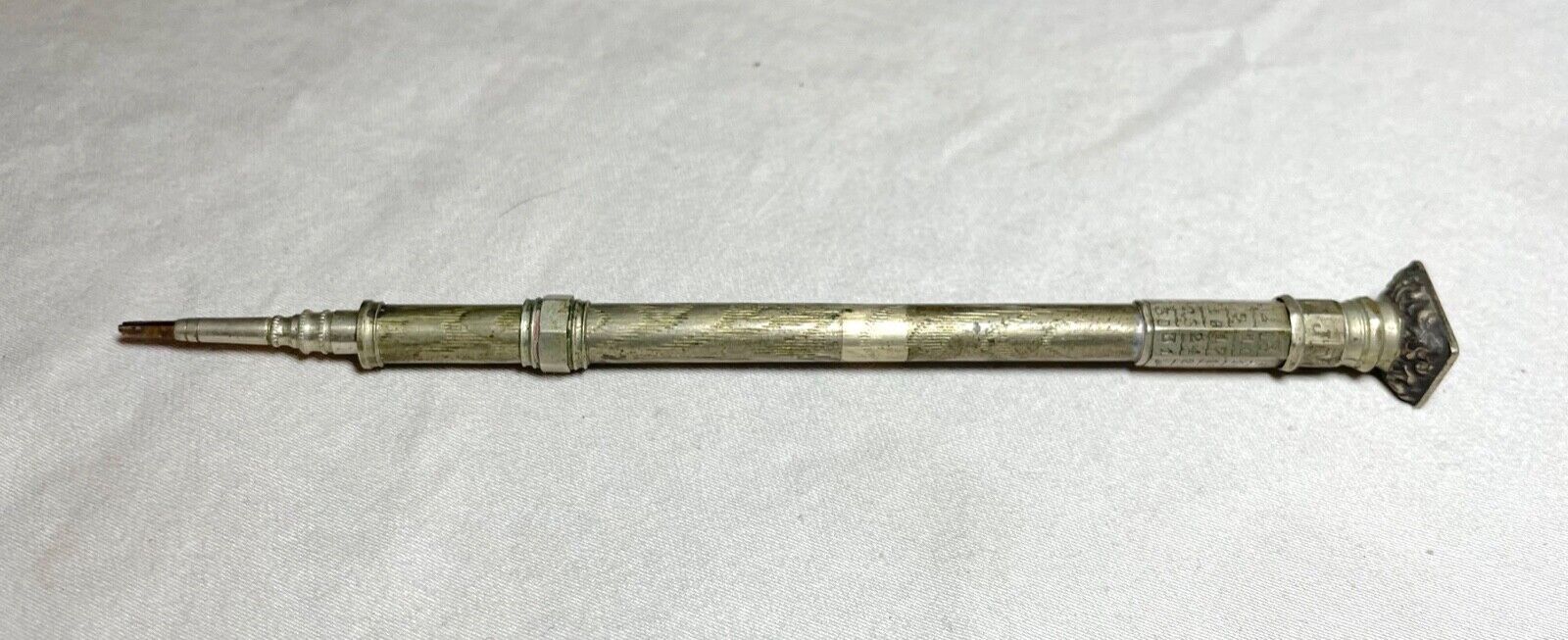 antique 19th century silver mechanical retractable calendar wax seal pencil