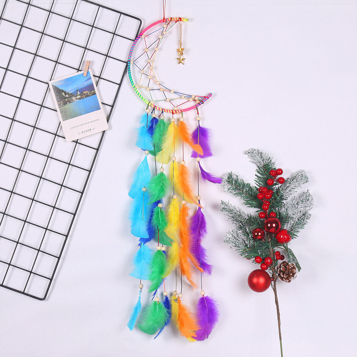 LED Light Dream Catcher Handmade Colorful Feathers Wall Hanging Home Decor Gifts