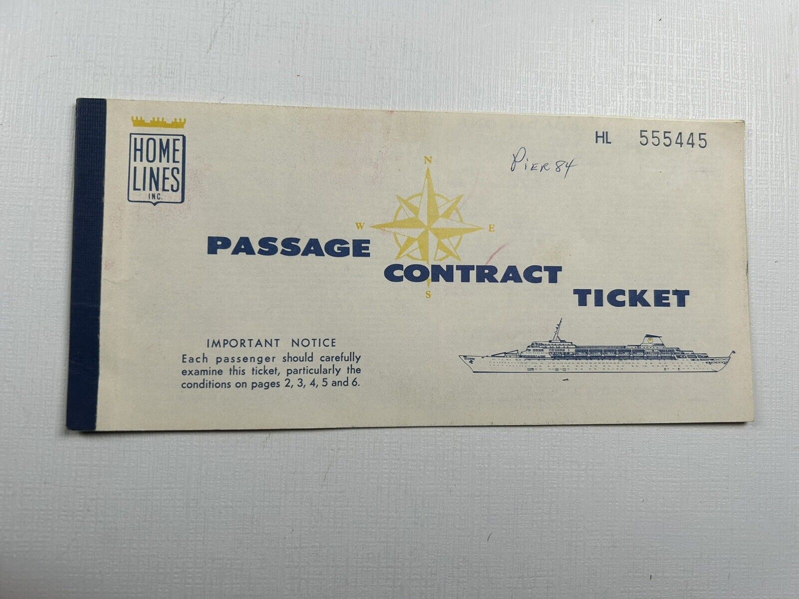 Home Line Cruise Ship Vintage Tickets Nov 19 1966