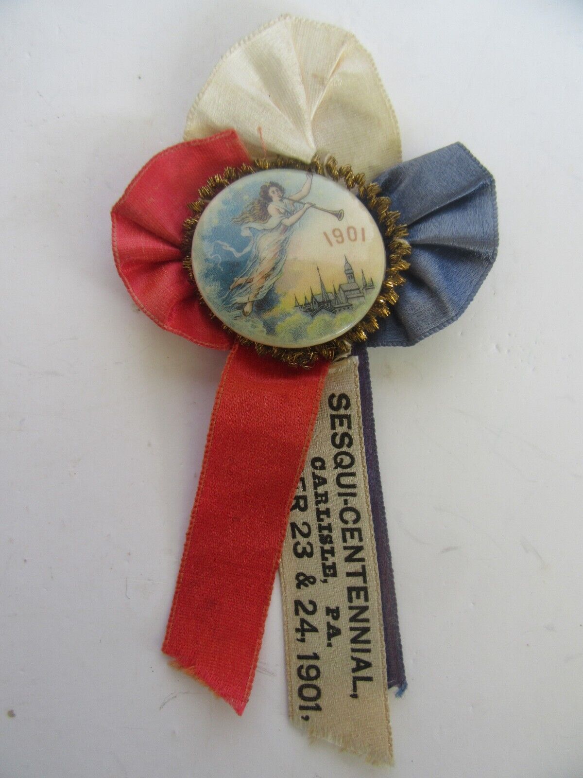 Antique 1901 Carlisle, PA Sesqui Centennial Button Pin & Ribbon
