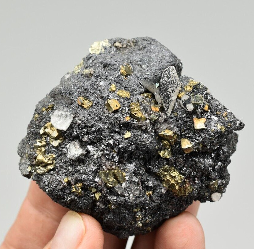 Calcite and Pyrite on Hematite - Pea Ridge Mine, Washington Co., Missouri