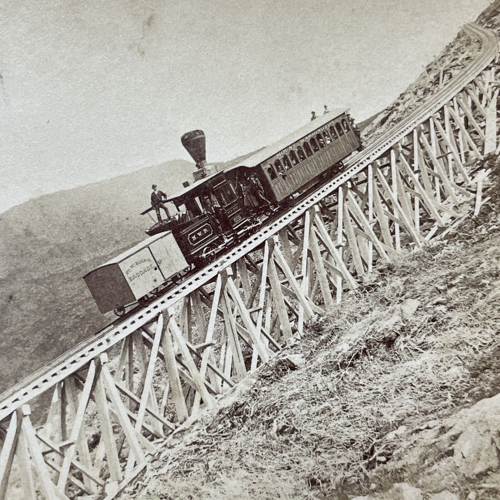 Antique 1870s Mt Washington Railroad Train Climb Stereoview Photo Card V1903