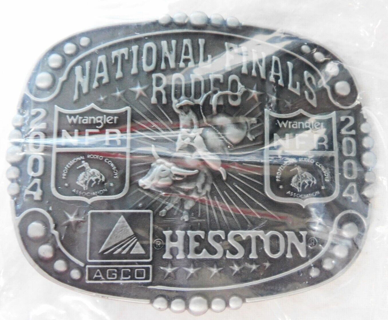 NOS 2004 HESSTON NATIONAL FINALS RODEO BELT BUCKLE - ORIGNINAL WRAPPER