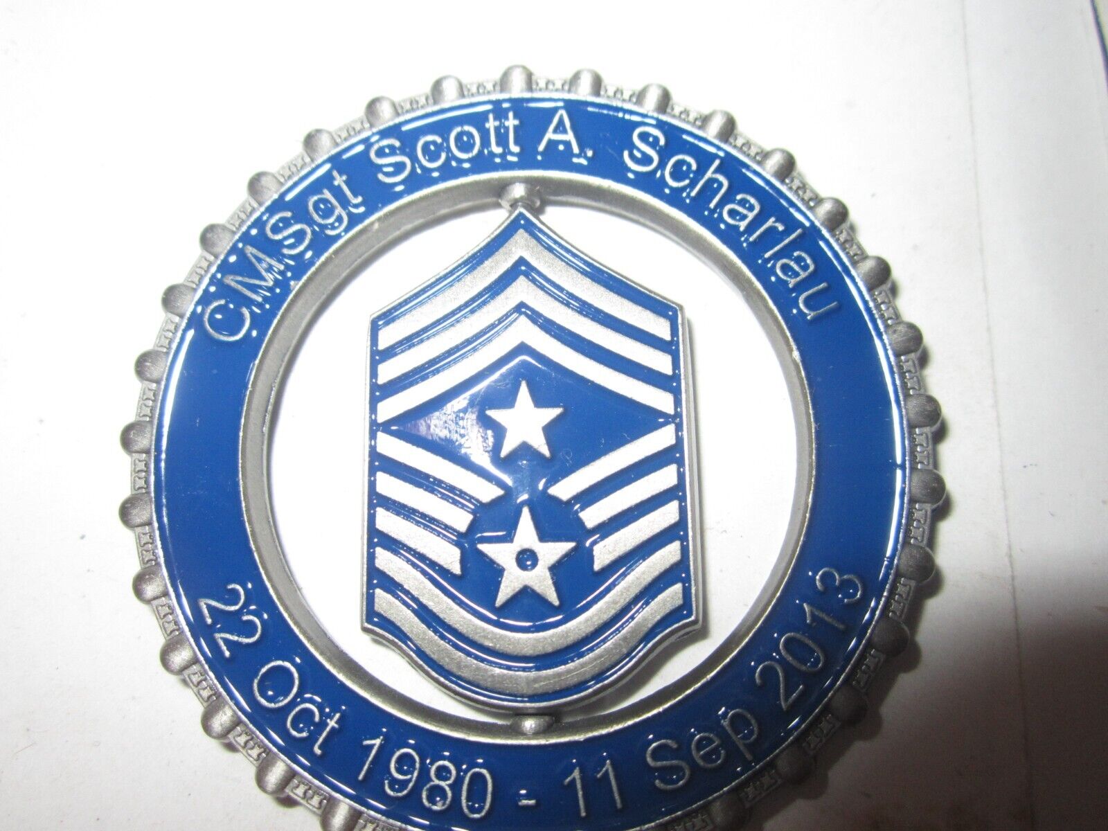 USAF United States Air Force CMSGT SCOTT SCHARLAU 33 YR SERVICE COIN UNIQUE