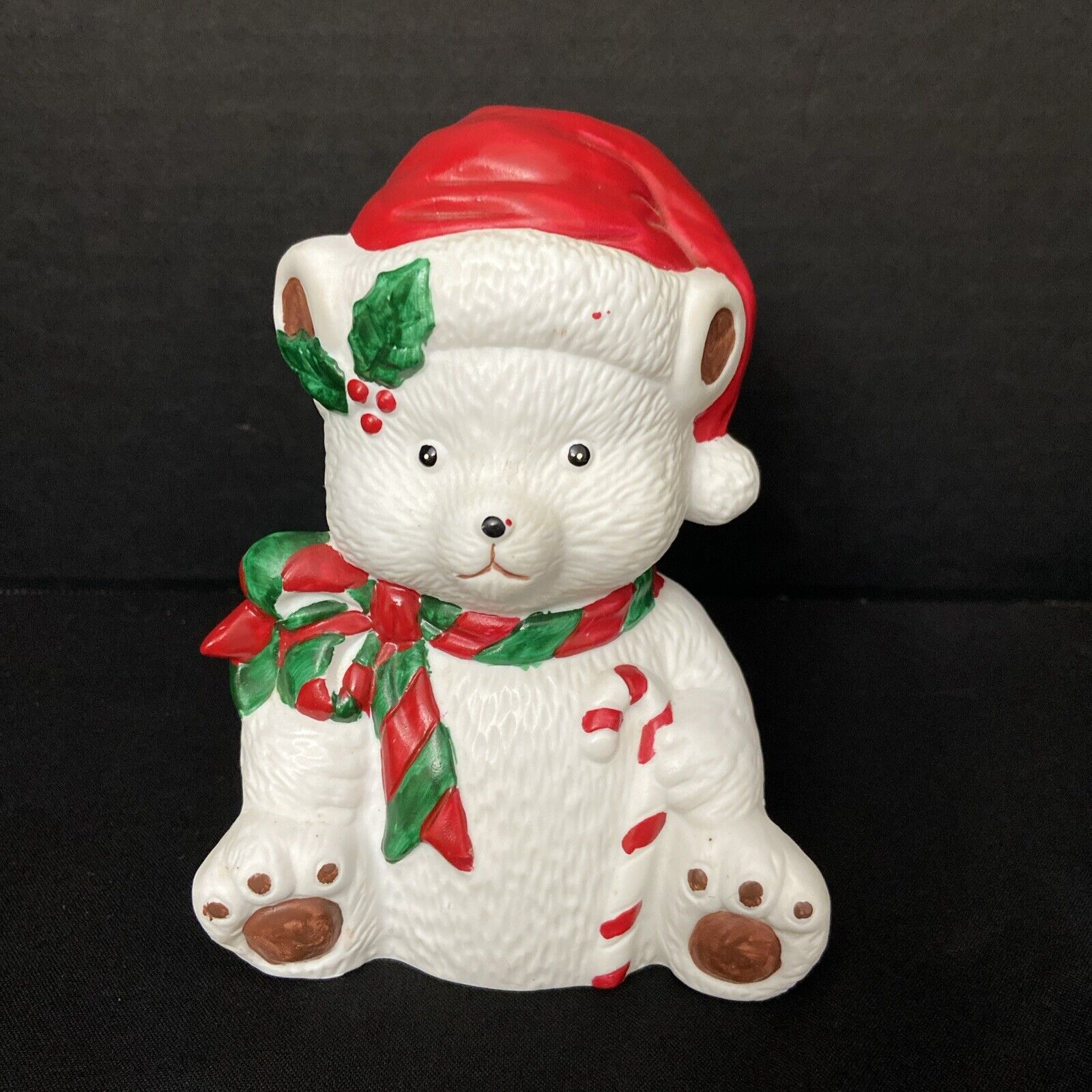 Vtg Ceramic Polar Bear Christmas Holiday Decor Hand Painted