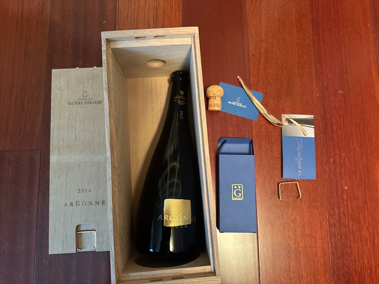 Henri Giraud \'Argonne\' 2014 Brut Champagne Empty Bottle with Box, Tool, Cork