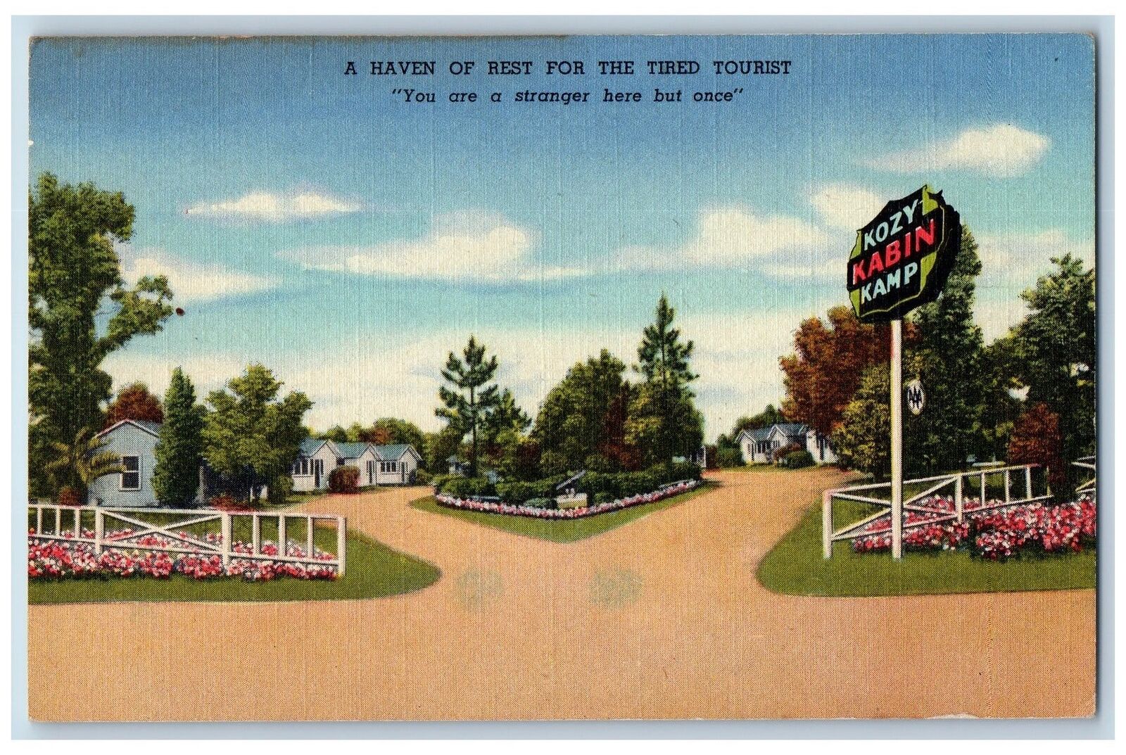 c1940's Kozy Kabin Kamp Hotel & Restaurant Entrance Folkston Georgia GA Postcard