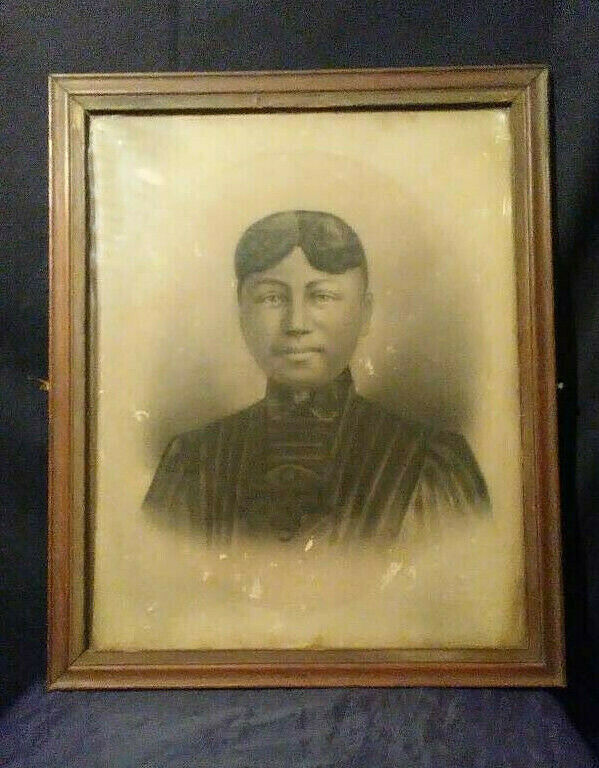 CIRCA 1880\'S AFRICAN AMERICAN WOMAN ORIGINAL CHARCOAL PHOTO PORTRAIT - CHEROKEE?