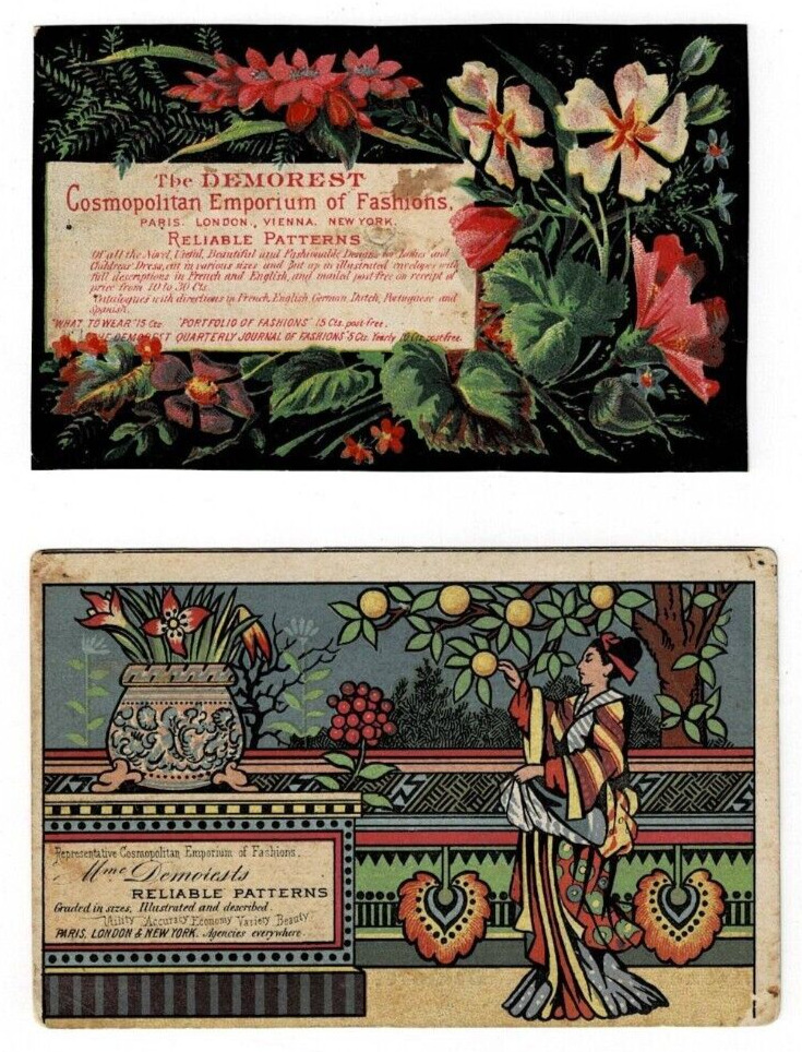 2 Victorian Trade Cards Demorest Cosmopolitan Emporium of Fashions Lancaster PA