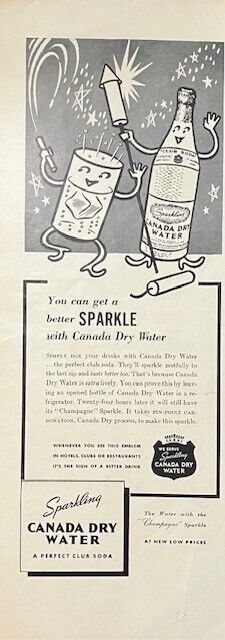 Rare 1940's Vintage Original Canada Dry Sparkling Club Soda Water Advertisement