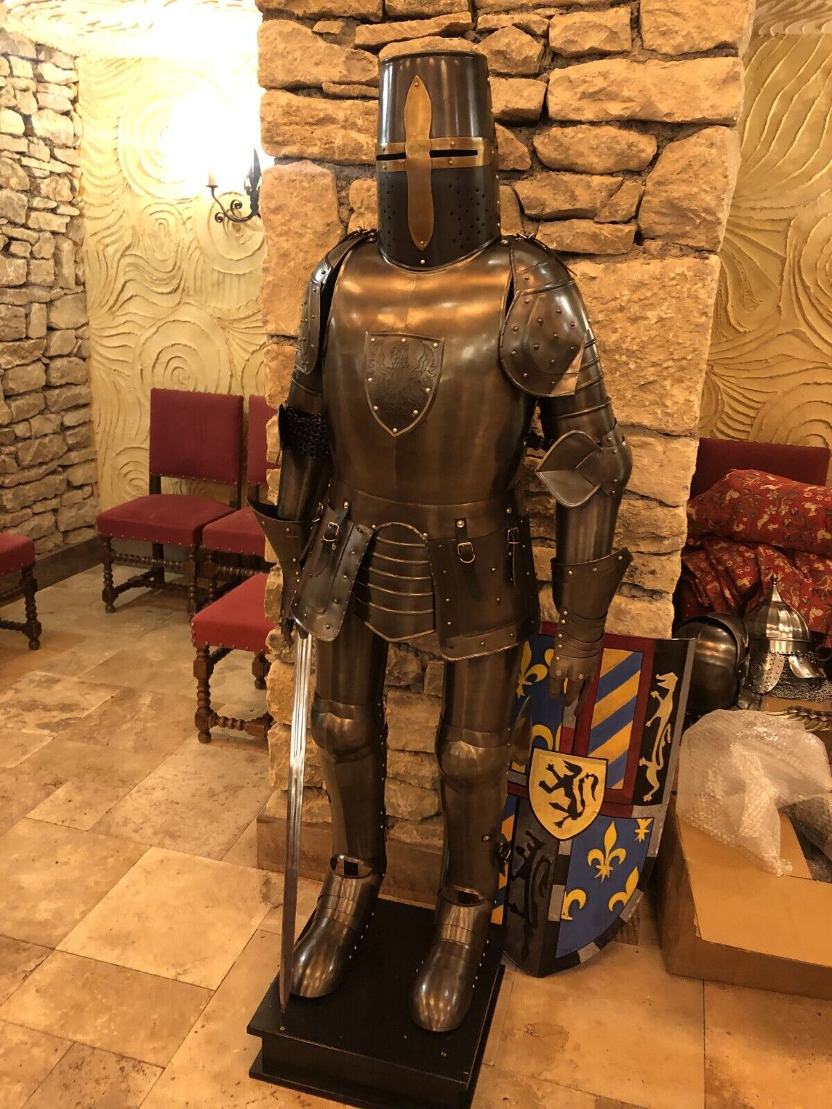 Templar Knight Suit Of Armour Medieval Black Armor Costume With Shield 