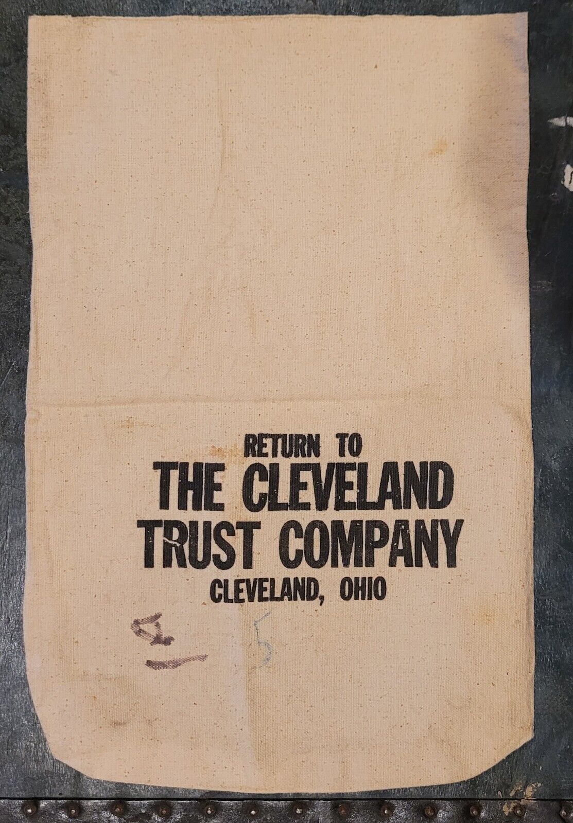 Vintage Canvas Coin Bag The Cleveland Trust Company About 17 in x 11 in - A