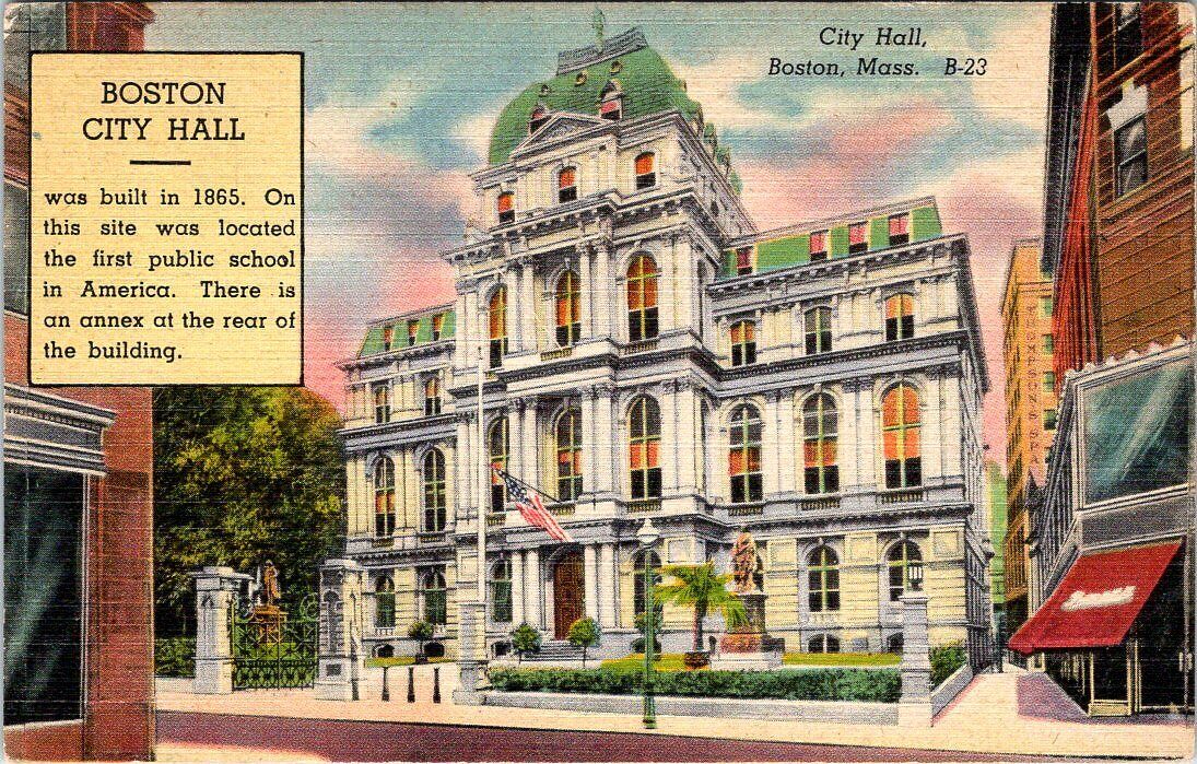 City Hall, BOSTON, Massachusetts Linen Postcard - Colourpicture