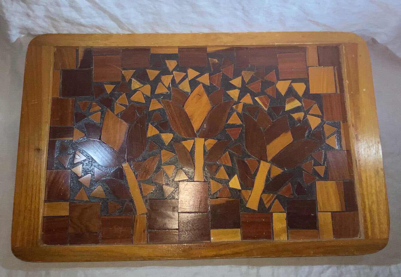 Vtg Handmade In Ecuador Mosaic Wood Multiple Wood Types Teak Rosewood Ironwood