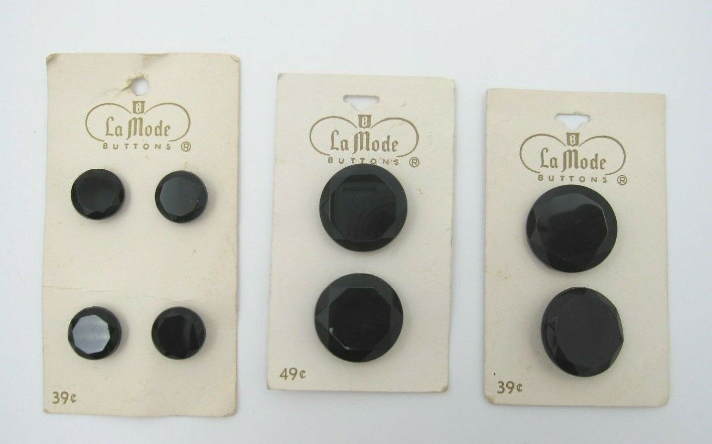 NOS Vintage 8 Black Black Round Buttons (A6)