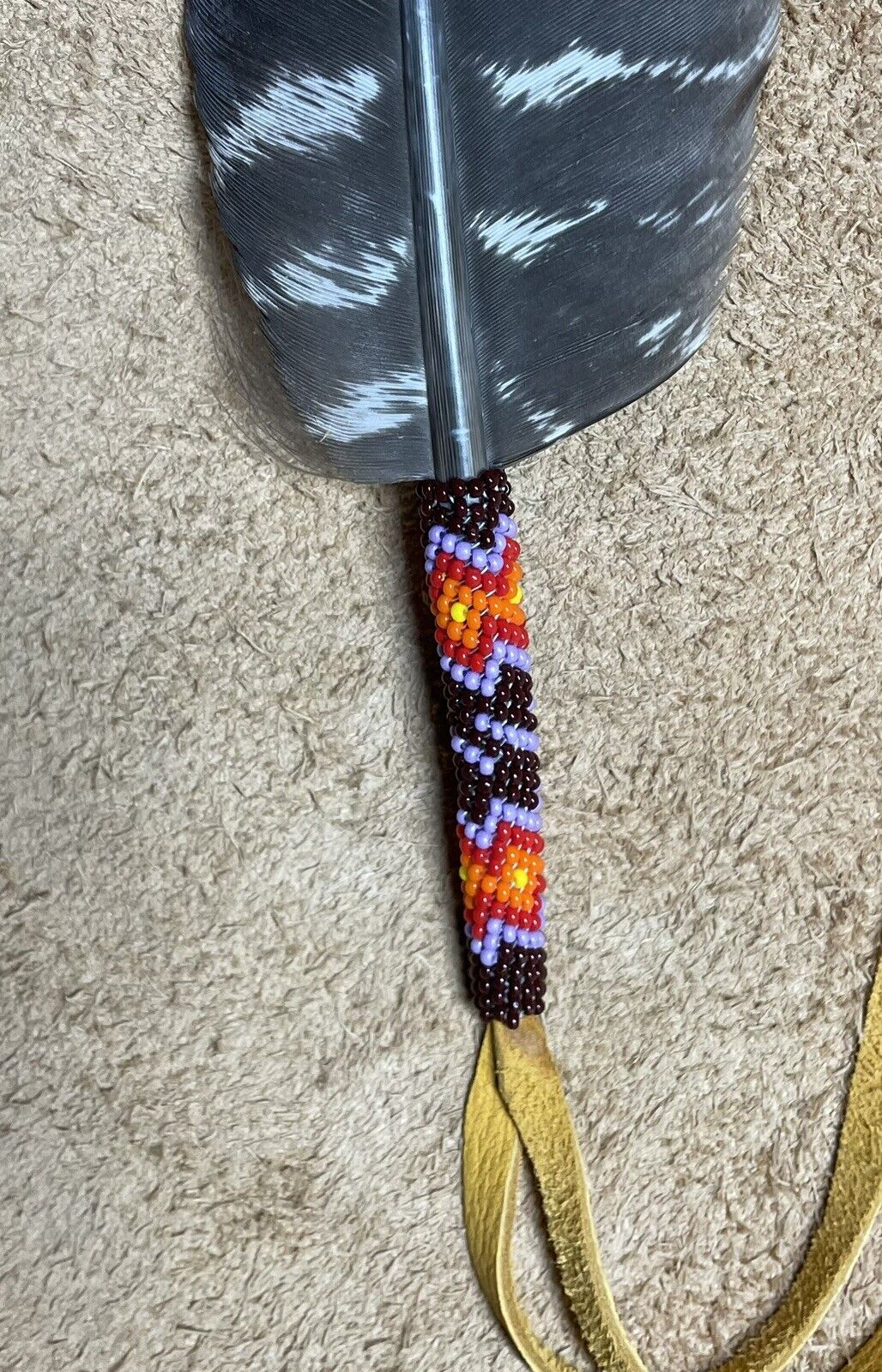 One Beautiful New Native American Lakota Sioux Beaded Turkey Feather