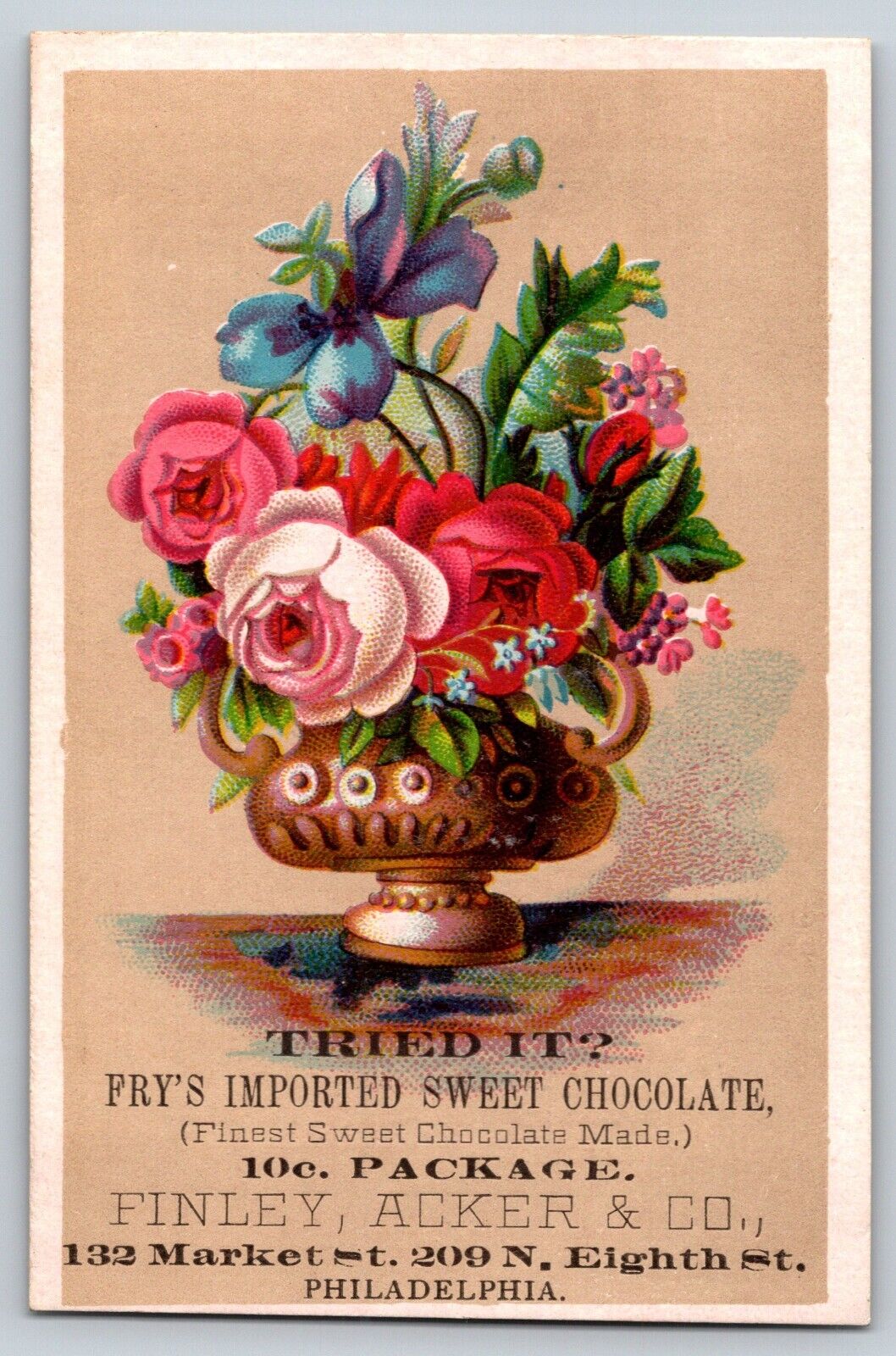 Finley, Acker & Co. Philadelphia Victorian Trade Card Fry\'s Imp. Sweet Chocolate