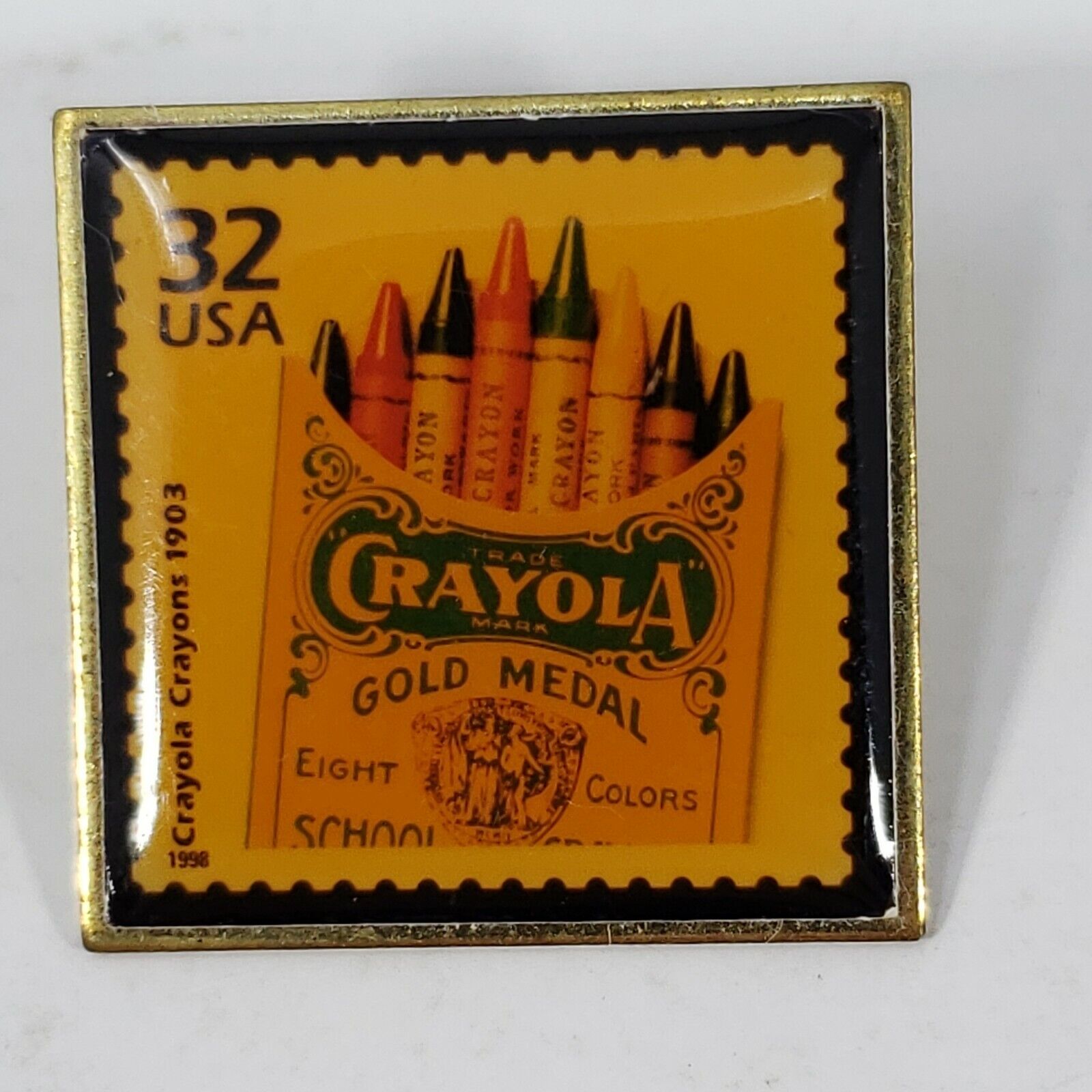Crayola Crayons 32 cent USA Postage Stamp Pinback Pin Vintage 1998 Metal Enamel