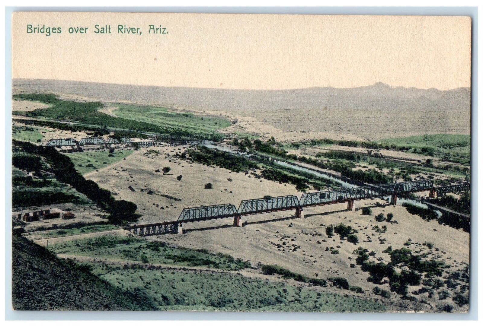 c1910's Aerial View Truss Bridge Over Salt River Arizona AR Unposted Postcard