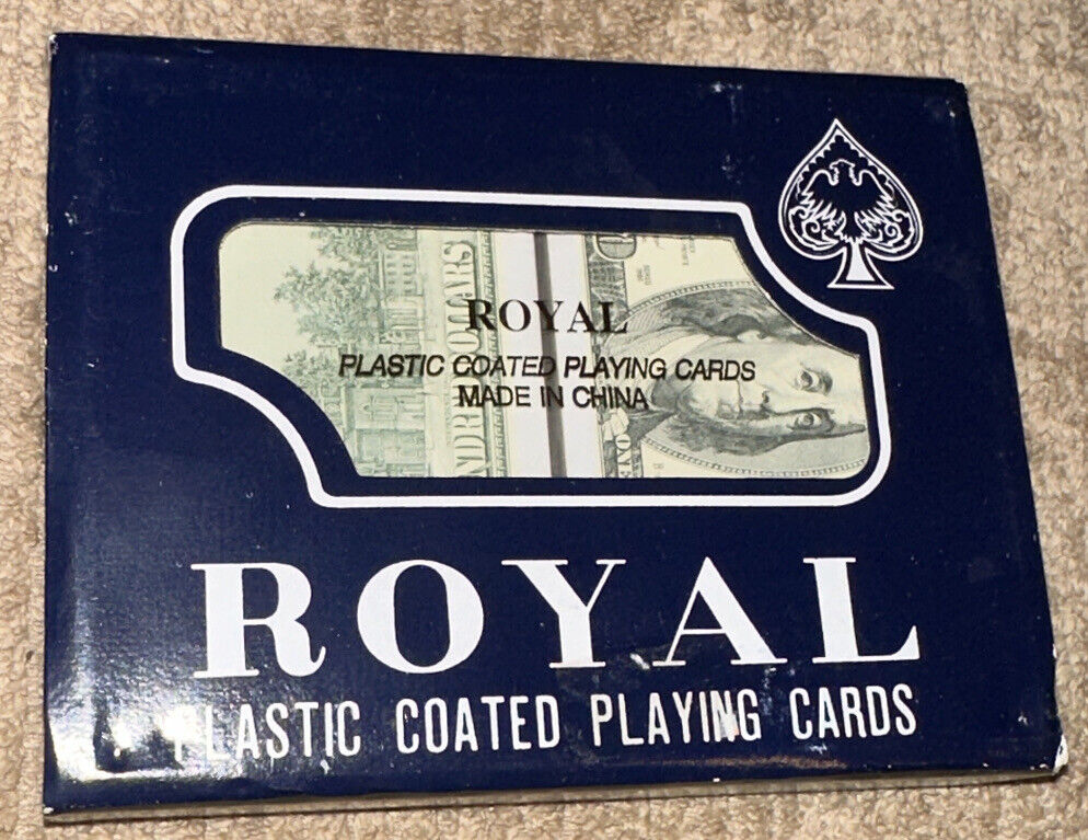 Vtg Royal Plastic Coated Playing Cards $100 Bills NOS
