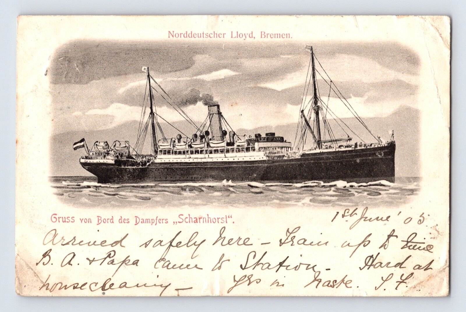 Postcard Ship Norddeutscher Lloyd Bremen Scharnhorst 1905 Posted Undivided Back