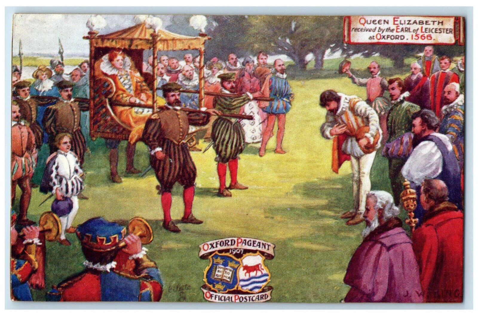c1910 Queen Elizabeth Recieved By Ear of Leicester Oilette Tuck Art Postcard