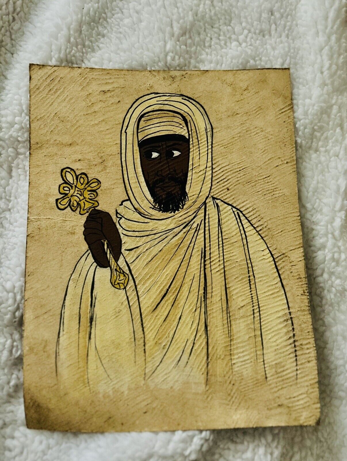 Unique Hand Crafted Ethiopian Painting On Leather 11”x 9”