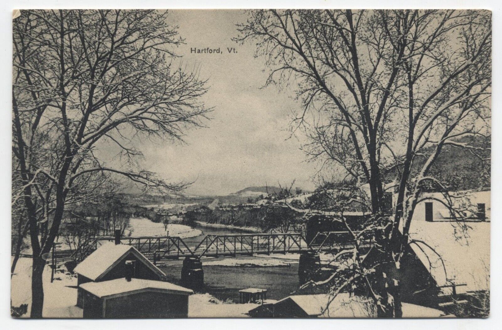 VT ~ Steel Truss Bridge, Winter View HARTFORD Vermont c1910 Windsor Co Postcard