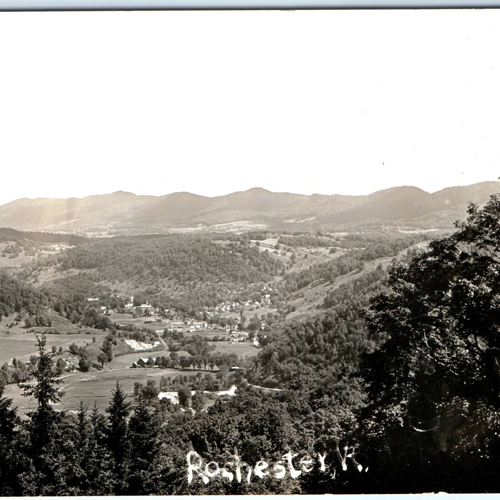 c1930s Rochester, VT RPPC Birds Eye View Mountain Hill Real Photo Postcard A100