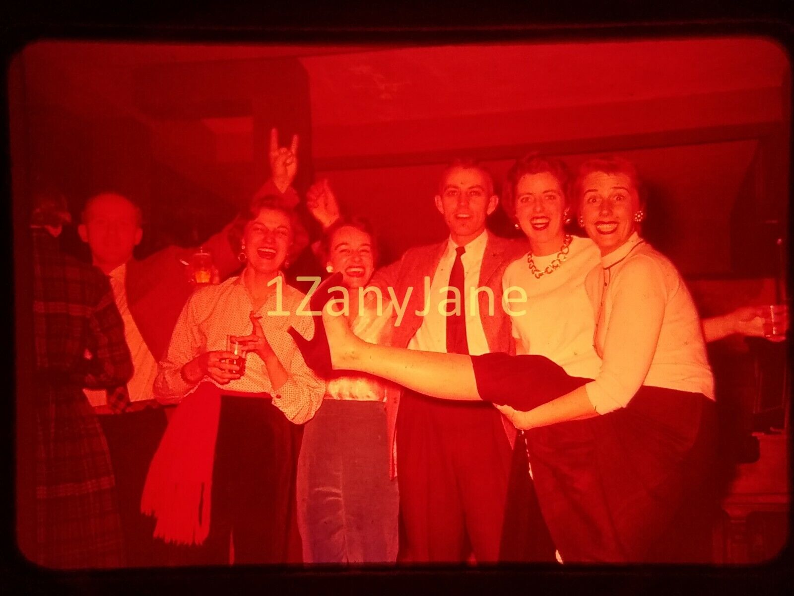 XXPT18 Vintage 35MM SLIDE Photo ADULTS MUGGING FOR CAMERA  AT COCKTAIL PARTY