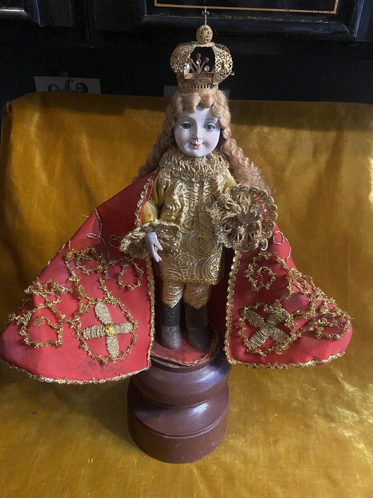 Antique Vintage Religious Santo Doll Wooden Base Large 21 1/2” Tall