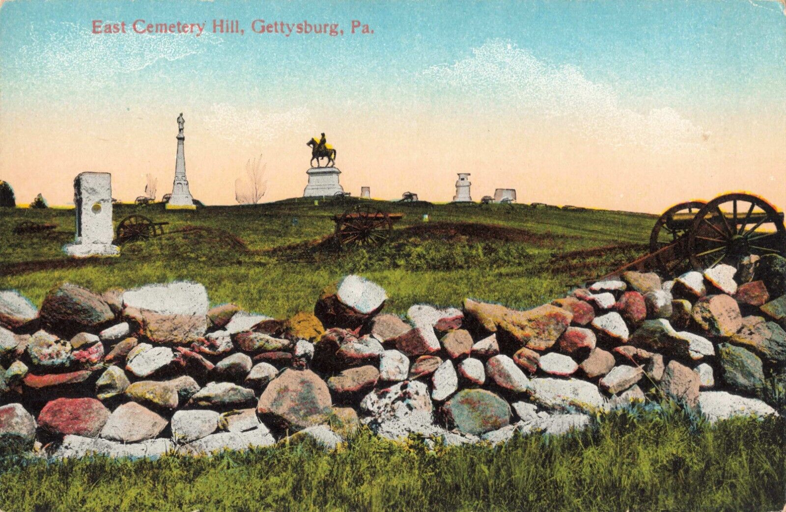 Gettysburg PA Pennsylvania, East Cemetery Hill Hancock Monument Vintage Postcard