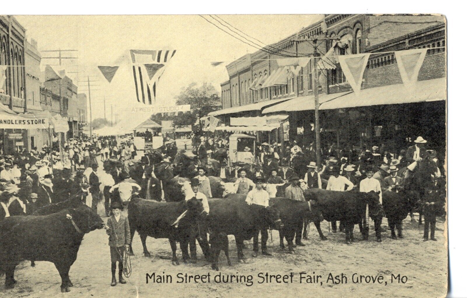 Main St. During Street Fair, Ash Grove, Mo. Missouri Postcard. Near Springfield