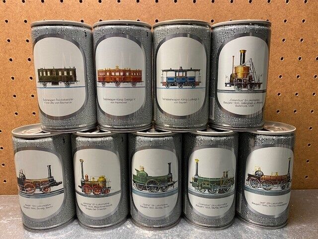 Set of 9 Becker's Pils 330ml beer cans 3rd Train locomotive railroad set Germany