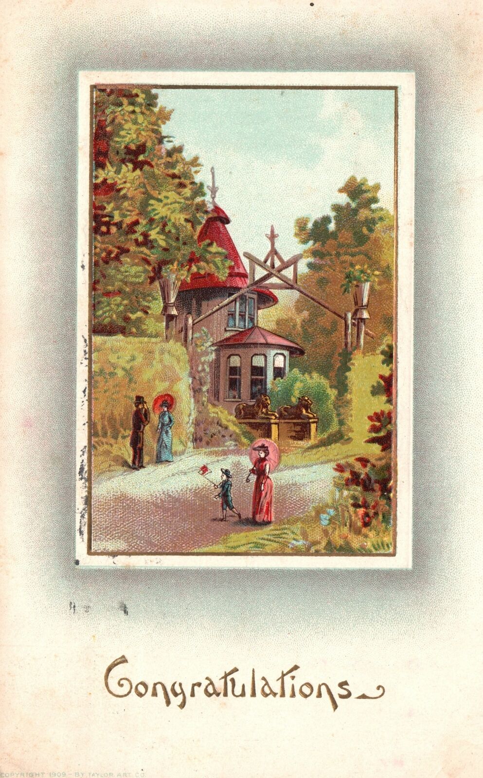Vintage Postcard 1910\'s Congratulations Landscape Castle Street View Greetings