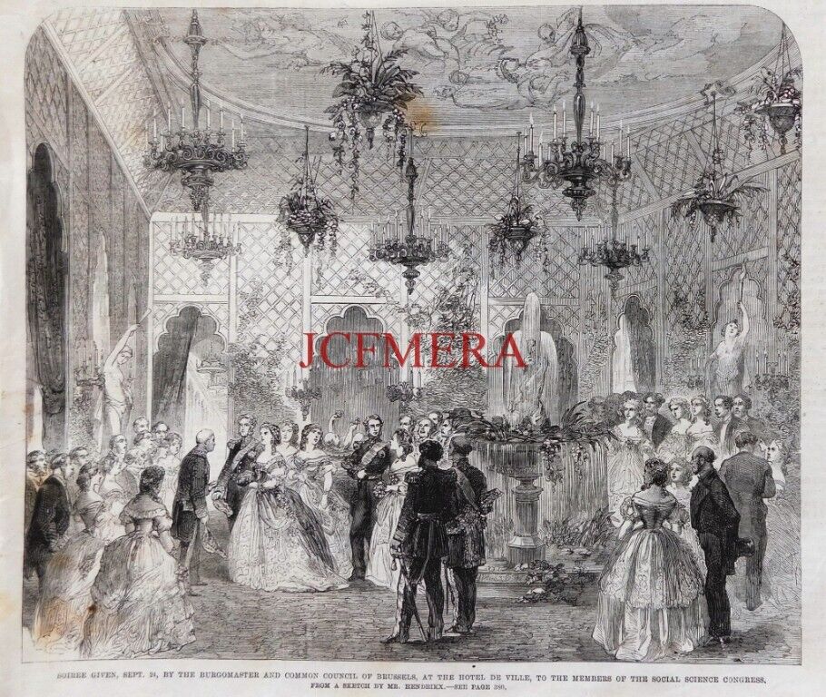 Soiree at Hotel de Ville, Brussels Given by the Burgomaster - 1862 Print 160/S