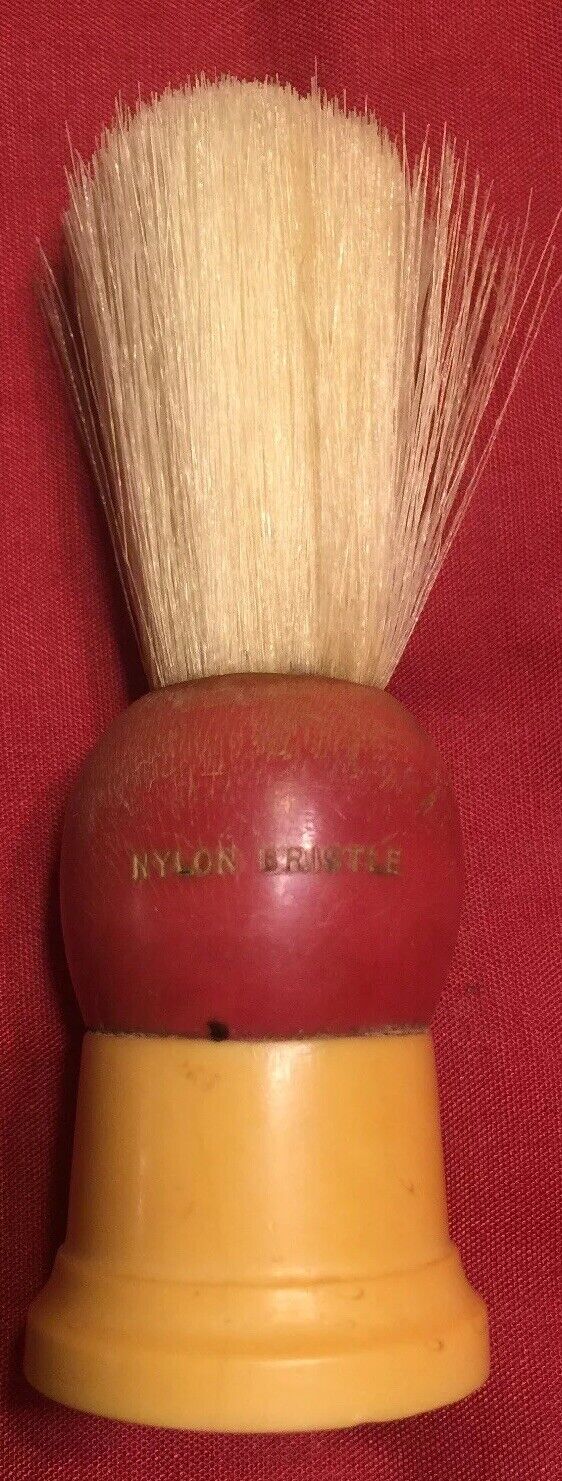 Vintage Plymouth Shaving Brush Nylon Bristle Red & Cream Body