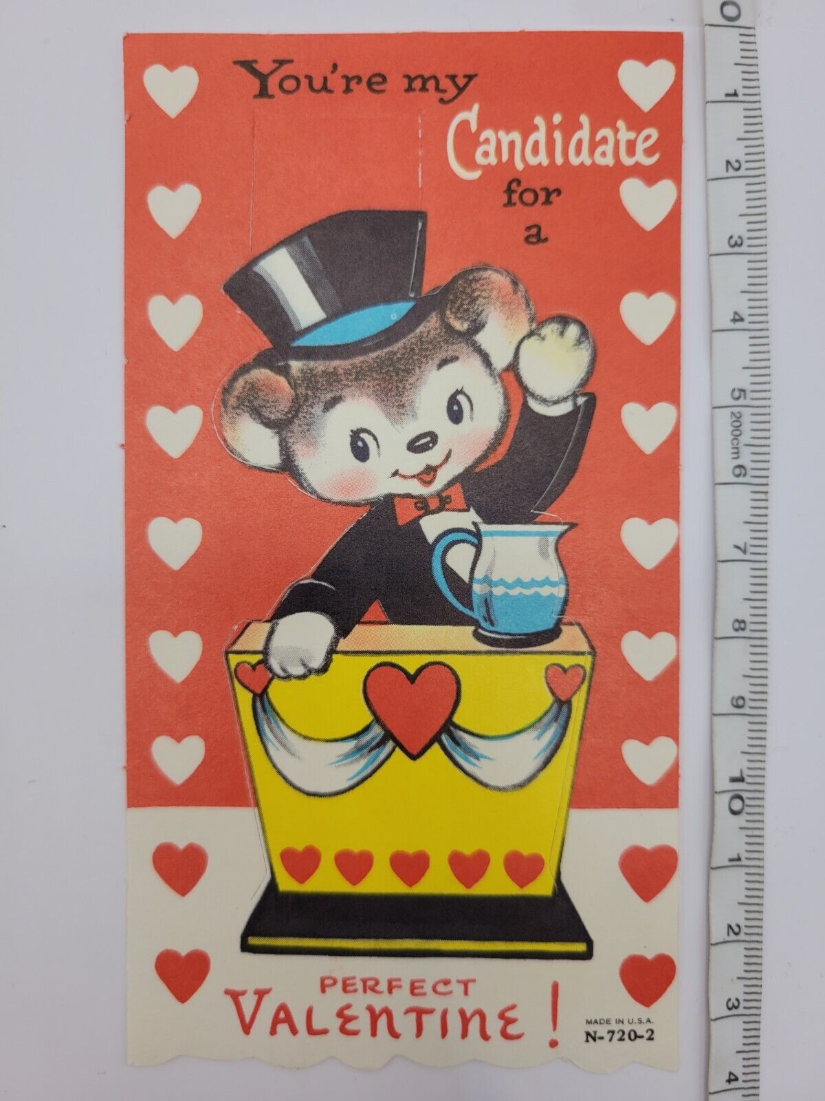 Antique Valentine Teddy Bear Vintage Kitsch Voter Candidate Card USA MCM