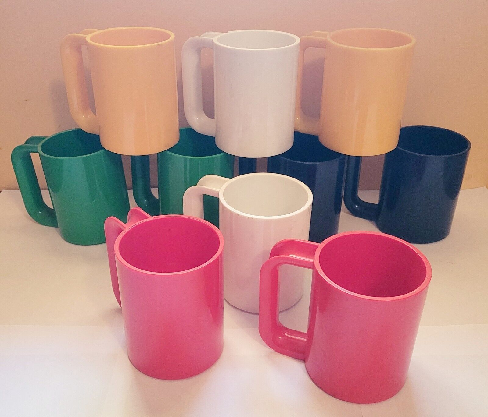 Ingrid Set Of 10 Colorful Plastic Cups with Handles Mugs Vintage 