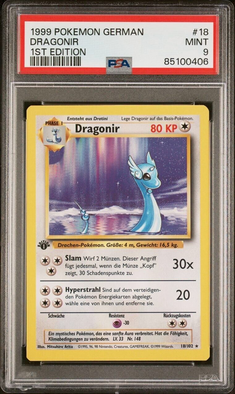 1999 Pokemon GERMAN 1st Edition Base Set Dragonir-Dragonair 18/102 PSA 9 MINT