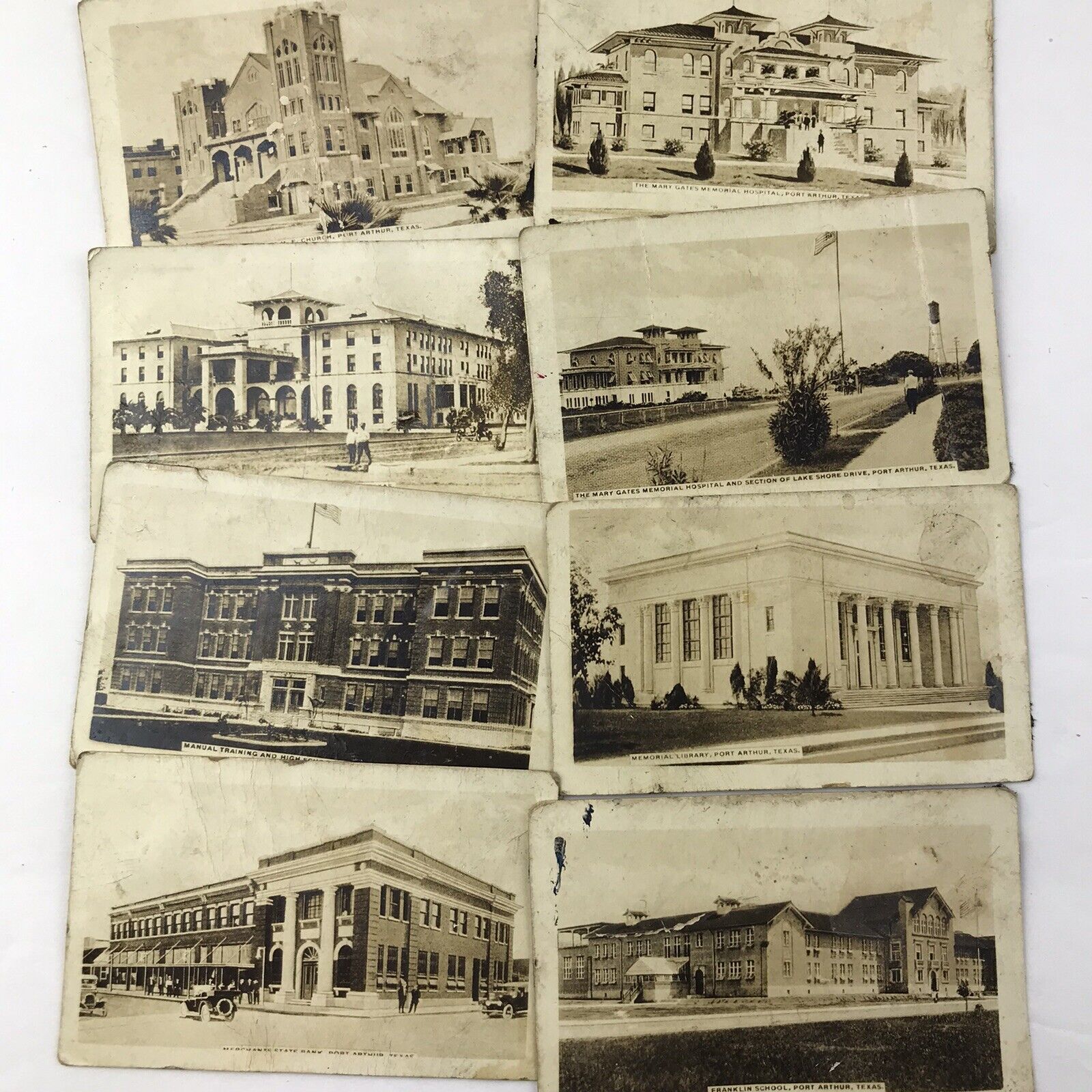 Vintage Sepia Photo Keepsake Cards Lot of 8 Port Arthur Texas Buildings City 