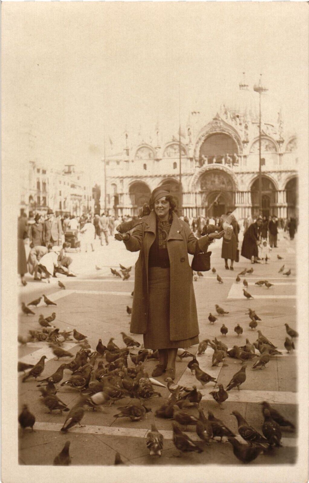 Kodak RPPC Postcard St Peters Rome Italy Woman Surrounded By Pigeons